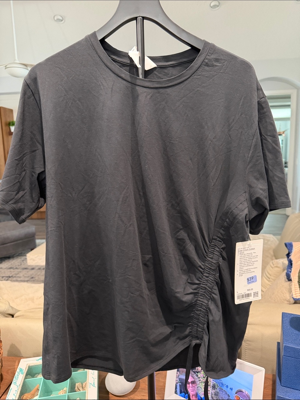 Womens lulu lemon Black Side-Ruched Crewneck T-Shirt